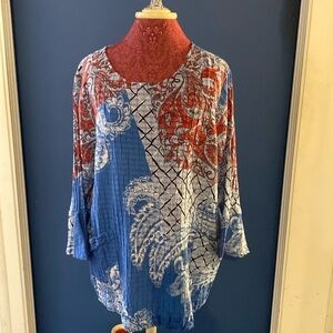 Women’s A La Carte Artsy Textured Pasiley Boho Printed Blouse Xl With Pockets